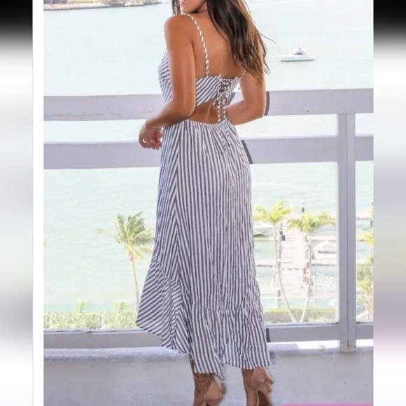 Mustard Seed | Striped Hi-Low Midi Slip Dress Blue White Size M - Picture 11 of 11